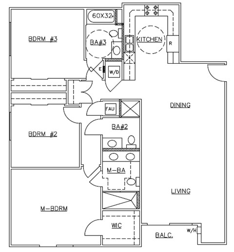 Floor plan for 3 beds, 3 baths, 1494 sqft